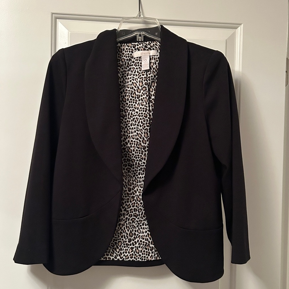 Chico's Black Blazer with Animal Print Lining